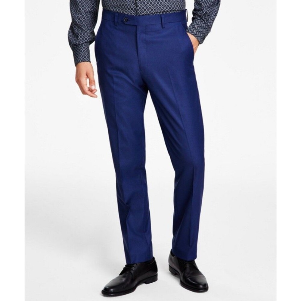 $135 BRAND NEW ALFANI Mens 30x32 Solid Blue Soft Slim Fit Dress Pants/Slacks - Picture 2 of 7